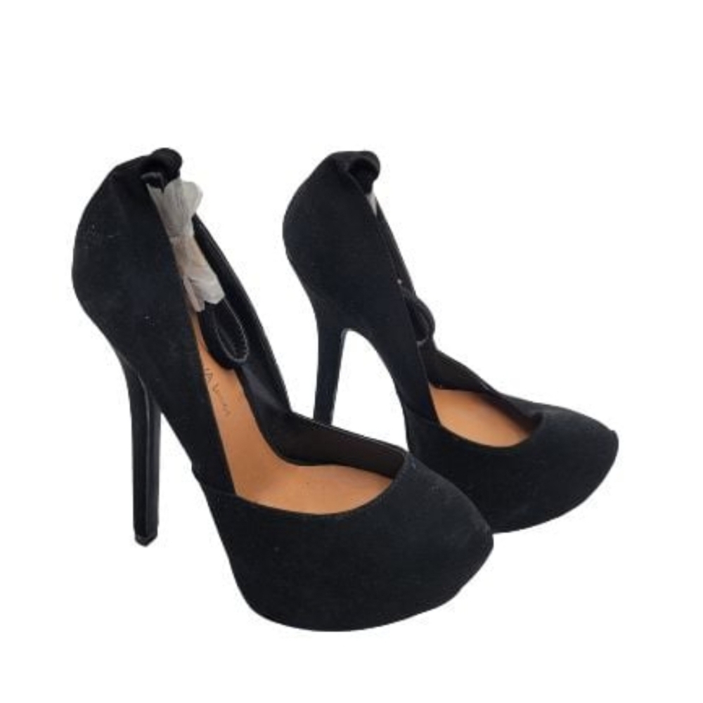 Wild Diva Lounge Womens Pump Platform Heels Shoes Black Ankle Strap 6.5 New